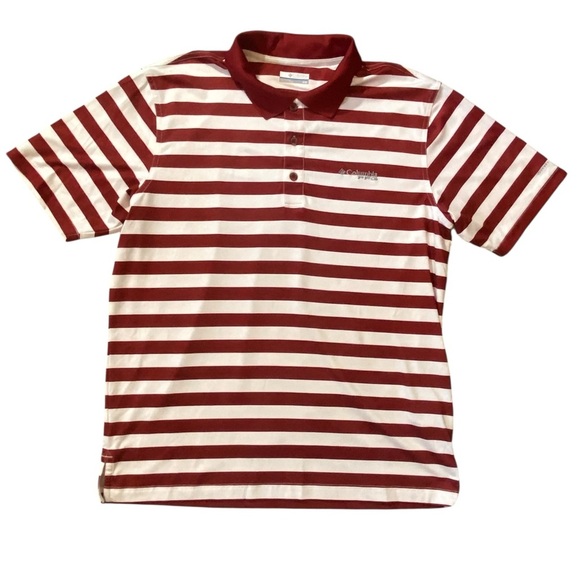 Columbia Red and White Striped Polo Shirt - Casual Knit Style - Picture 1 of 8